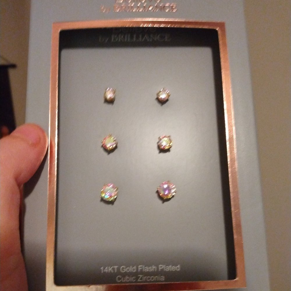 14kt gold flash plated cubic zirconia earrings
